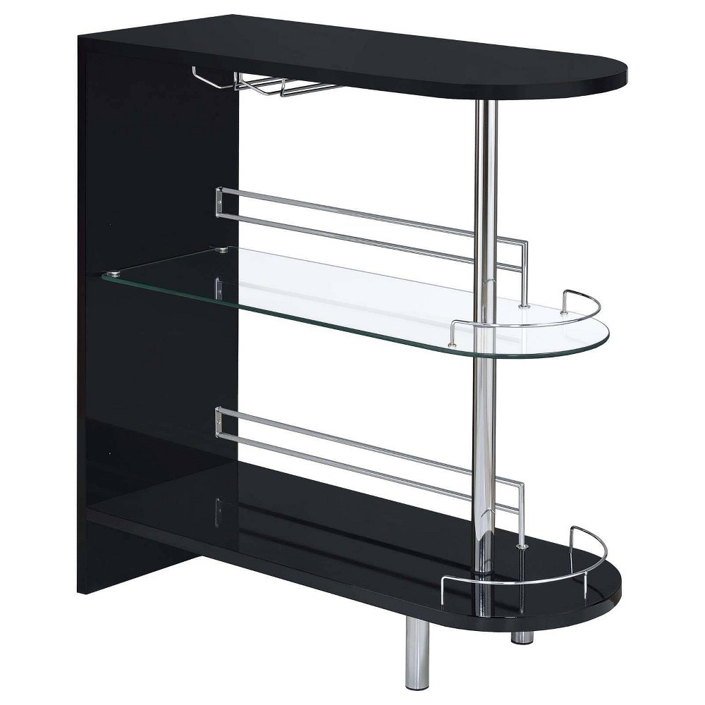Coaster Adolfo Modern 3 Tier Wood Bar Table with Glass Shelf Glossy Black/Clear