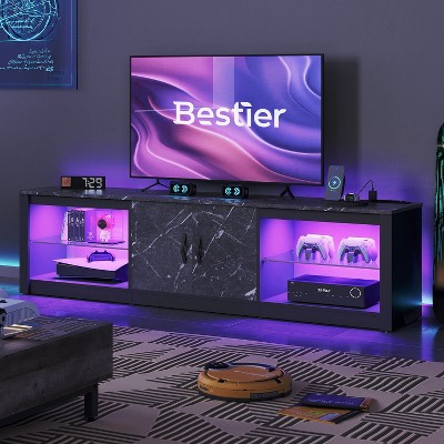 Bestier TV Stand for TVs up to 75" with LED Lights & Power Outlet, Entertainment Center with Storage Cabinet