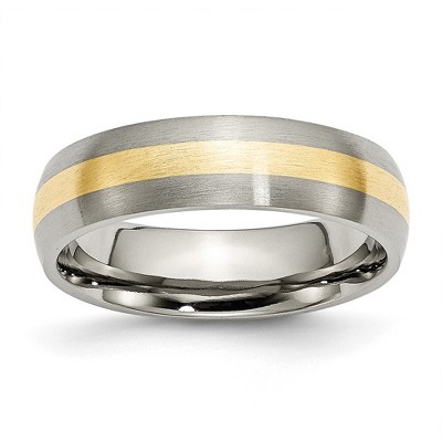 Black Bow Jewelry 6mm Titanium & 14k Gold Inlay Brushed Domed Standard Fit Band