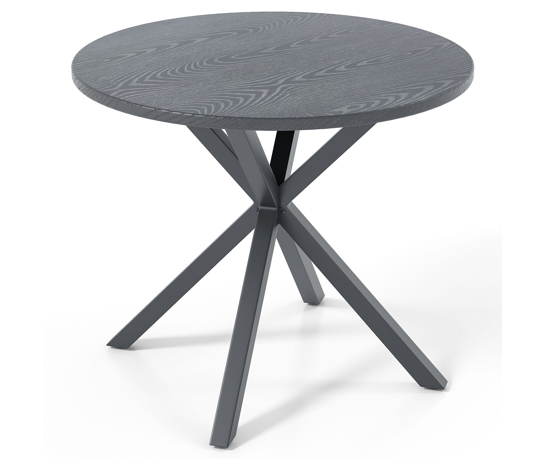 Gymax 34-Inch Round Patio Dining Table with Wood-Effect Top Outdoor Metal Bistro Table for 4 Suitable for Use in Garden Balcony or Patio