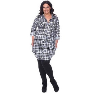 Women's Plus Size Piper Stretchy Plaid Tunic with Pockets - White Mark - 1 of 3