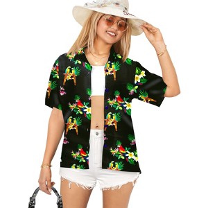 LA LEELA Hawaiian Shirts Womens Summer Beach Party Blouse Shirt Colorful Blouses Short Sleeve Vacation Dress Shirts Tank Top for Women - 1 of 4