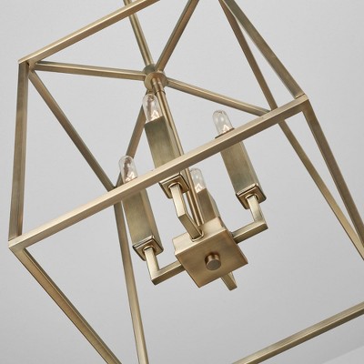 Elegant Aged Brass 4-Light Foyer Pendant with Candelabra Base