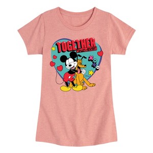 Girls' - Disney - Together Fur Ever Mickey Pluto Fitted Short Sleeve Graphic T-Shirt - 1 of 4