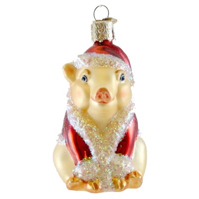 Old World Christmas 2.75" Christmas Ham Ornament Pig Hog Santa  -  Tree Ornaments