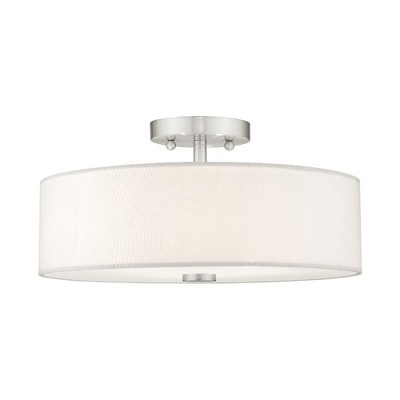 Brushed Nickel 3-Light Semi-Flush Mount with Off-White Shade