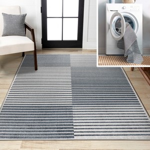 JONATHAN Y Shutter Minimalist Striped Plaid Machine-Washable Area Rug - 1 of 4