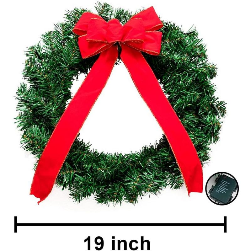 3pcs Christmas Wreath with LED Lights 19in, 4 of 9