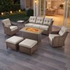 POCASSY 7 Piece 6 inch Thick Upholstered Cushion Patio Furniture Set with Fire Pit Table, All Weather Brown Wicker Outdoor Conversation Set for Deck - 3 of 4