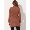 Allegra K Women's Notched Lapel Double Breasted Faux Suede Trench Coat with Belt - 4 of 4