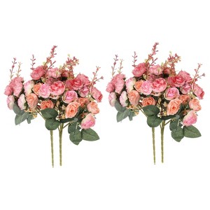 Unique Bargains Home Wedding Decoration Branch Heads Silk Artificial Mini Rose with Stem - 1 of 4