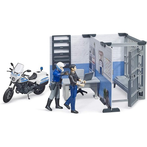 Bruder Figurine Bworld : Poste de police avec moto pas cher 