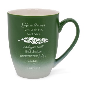 He Will Cover You With His Fears  You Will Find Shelter Underneath His Wings Two Toned Matte Green  White 12 ounce Ceramic Stoneware Coffee Cup Mug - 1 of 4