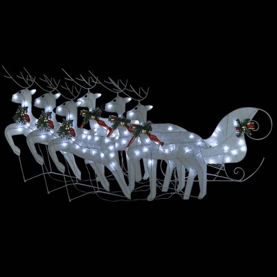 vidaXL Reindeer and Sleigh Christmas Decoration Set of 6 White Mesh