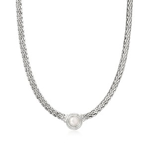 Ross-Simons 8mm Cultured Pearl Flat Wheat-Chain Necklace in Sterling Silver - 1 of 4