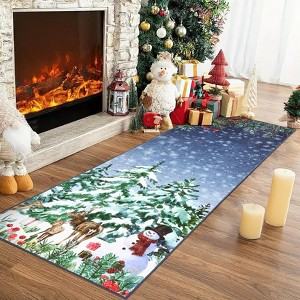 6 Sizes Washable Christmas Area Rugs Entryway Rug Low Pile Non Slip Carpet Festive Xmas Decorative Foldable Carpet - 1 of 4