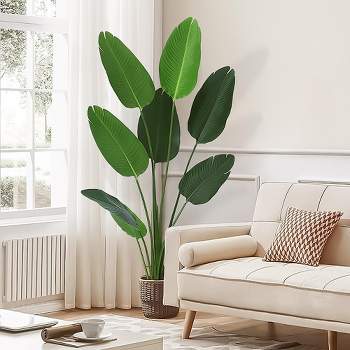 EDIMENS Artificial Monstera Plants, 28'' Fake Plants Tropical Palm Tree  with Plastic Plant Pot, Desk Faux Plants Indoor for Home Decor, 18 Leaves