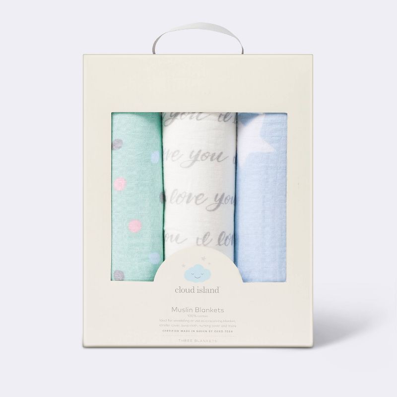 Muslin Swaddle Blanket I Love You to the Moon and Back - 3pk - Cloud Island&#8482;, 4 of 5