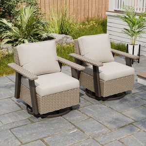 EAGLE PEAK Classic 2-Piece Patio Chair Set, 360° Swivel Rocking Chairs with Thick Cushions, All-Weather Wicker Outdoor Lounge Gliders - 1 of 4