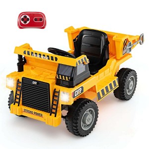 Costway Kids Ride-On Dump Truck with Wireless Connection Music LED Lights Soft Start Green/Yellow - 1 of 4