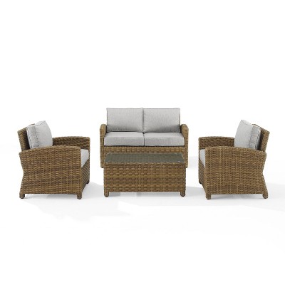 Bradenton Weathered Brown Outdoor Wicker 4pc Conversation Set