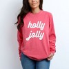 Simply Sage Market Women's Holly Jolly Bold Cursive Long Sleeve Garment Dyed Tee - 2 of 4