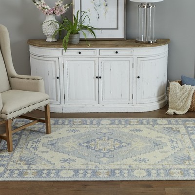 Anatolia Blue and Beige Wool Runner Rug