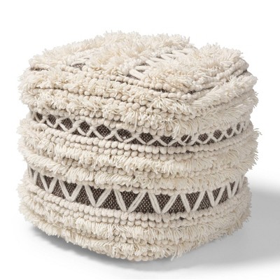 Vesey Handwoven Wool Moroccan Inspired Pouf Ottoman Beige/Brown - Baxton Studio