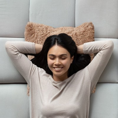 Set of 2 Beige Shaggy Faux Fur Throw Pillows