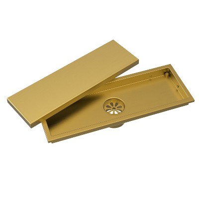 YAWWALK Luxury Gold Linear Shower Drain with Removable Cover, 11.81" x 4.33", Rectangle
