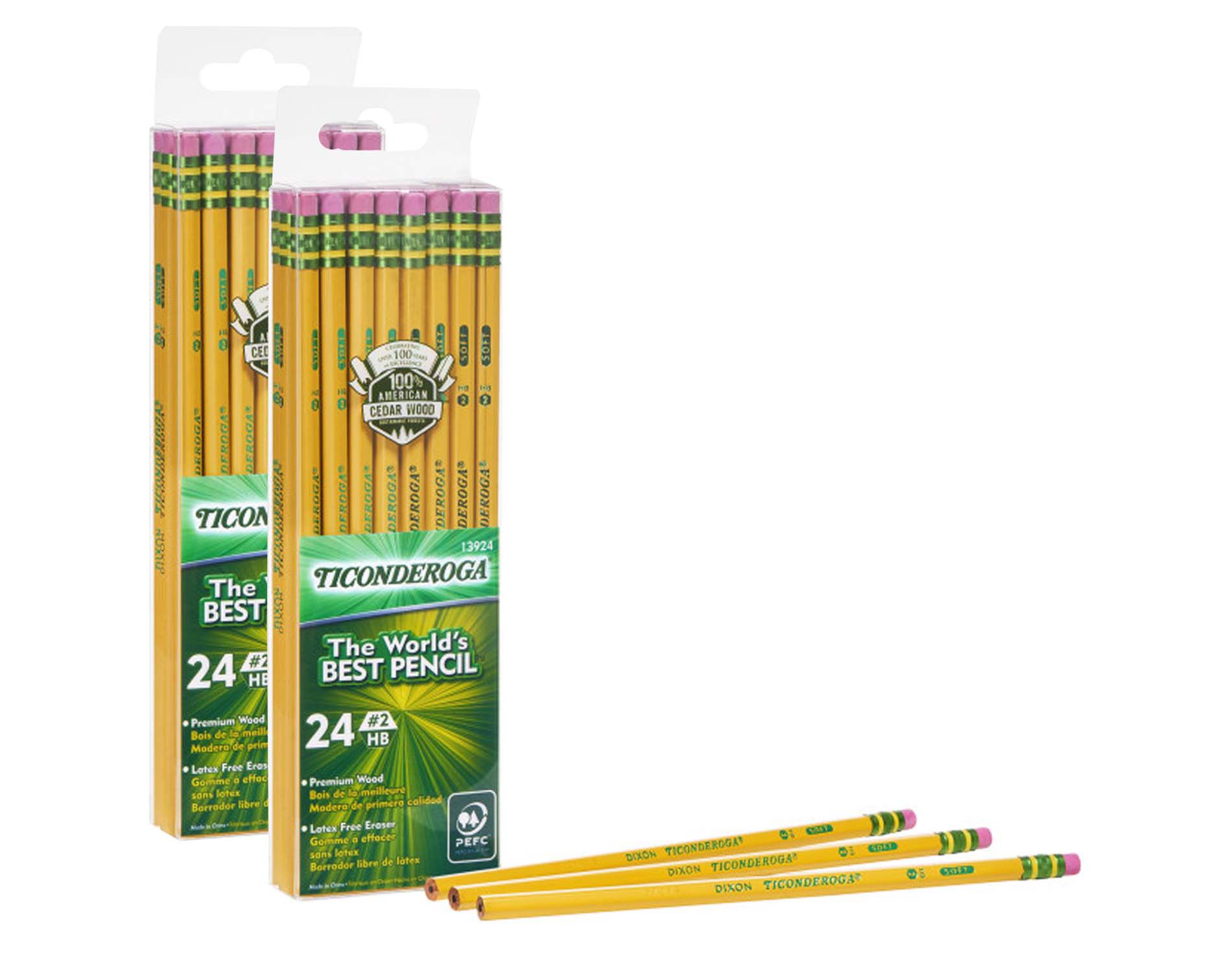 Ticonderoga® Pencils, #2 Soft, Yellow, Unsharpened, 24 Per Pack, 2 Packs
