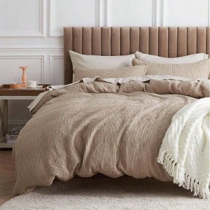 Queen Cotton Duvet Cover, 100 Waffle Weave Khaki, Breathable Tan Bedding Set, 3 Pieces, 90x90 - 1 of 4