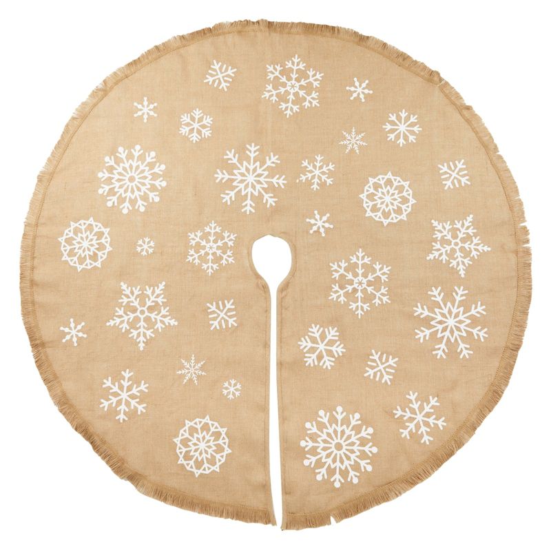 Juvale 60 Inch Burlap Christmas Tree Skirt, Rustic Snowflake Holiday Decorations for Home, 1 of 7