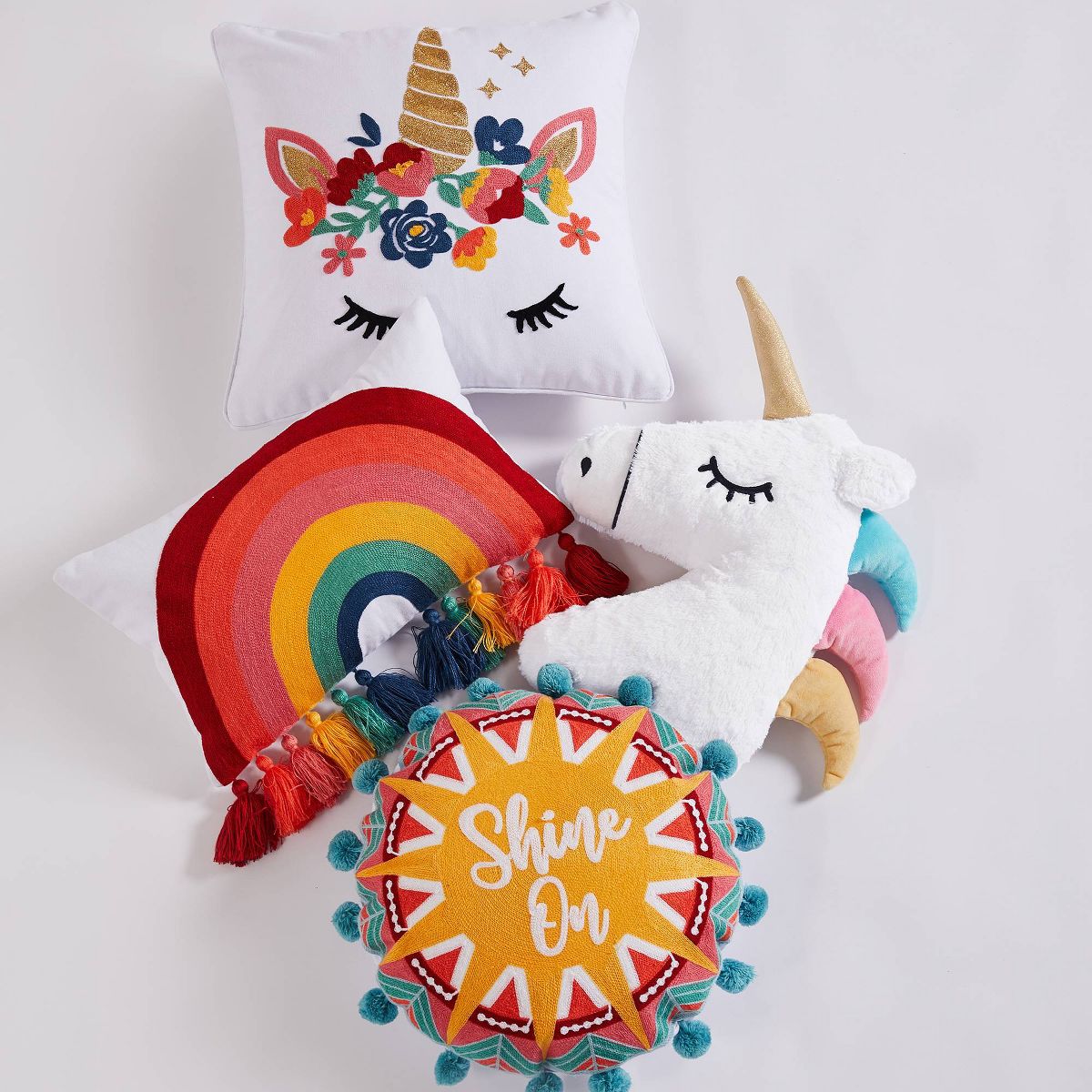 Monique Embroidered Unicorn Kids' Pillow - Homthreads: Modern Square Throw Pillow, Cotton, Multicolor, 18"x18" - thumbnail 4