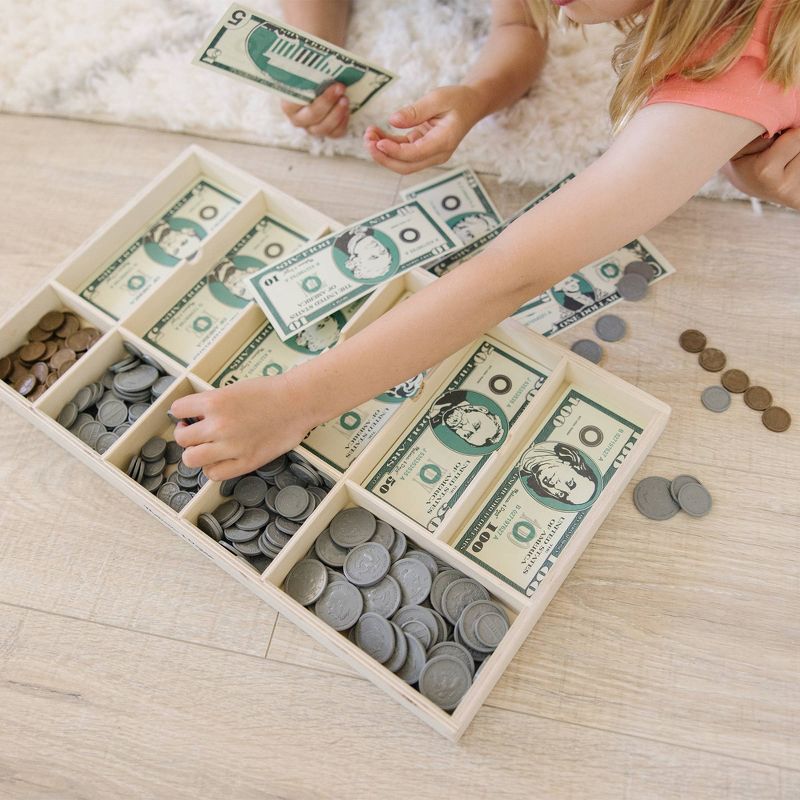 Melissa &#38; Doug Play Money Set - Educational Toy With Paper Bills and Plastic Coins (50 of each denomination) and Wooden Cash Drawer for Storage, 3 of 12