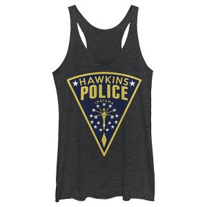 Women's Stranger Things Hawkins Police Crest Racerback Tank Top - 1 of 3