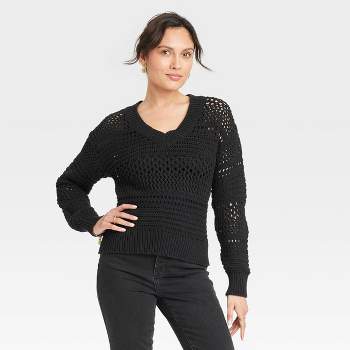 Women's V-Neck Openwork Pullover Sweater - Universal Thread™ 