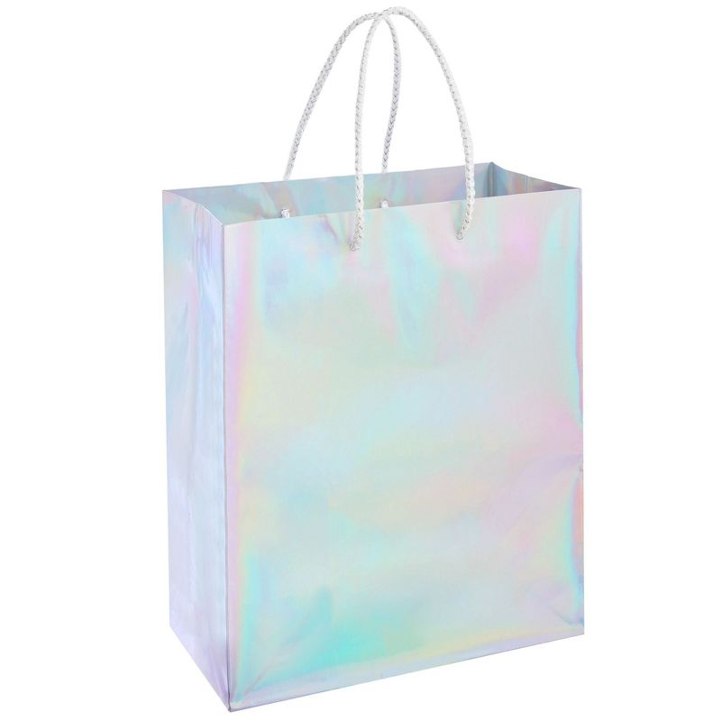 Sparkle and Bash 24 Pack Holographic Silver Gift Bags with Handles, 8x4x10 Inch for Wedding, Birthday, Retail, Small Business, Shopping, 5 of 9