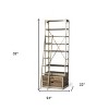 HomeRoots 32" Light Brown And Nickel Metal and Solid Wood Six Tier Library Bookcase with Two Drawers - 3 of 4