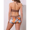 Elerevyo Women's Leaf Print Color Block Bikini Sets, Halter Top Boyshorts Bottom Swimwear Bathing Suits 1 Set - 3 of 4