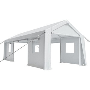 PE+ Steel Frame Carport Canopy, 10x20/12x20/13x20 FT Portable Garage with 4 Doors & 4 Windows, Waterproof Shelter in Gray/Khaki/White/Green - 1 of 4