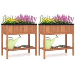 Tangkula 1/2 PCS Wooden Raised Garden Bed w/ Legs Liner Storage Shelf Large Planter Box for Herb - 1 of 4