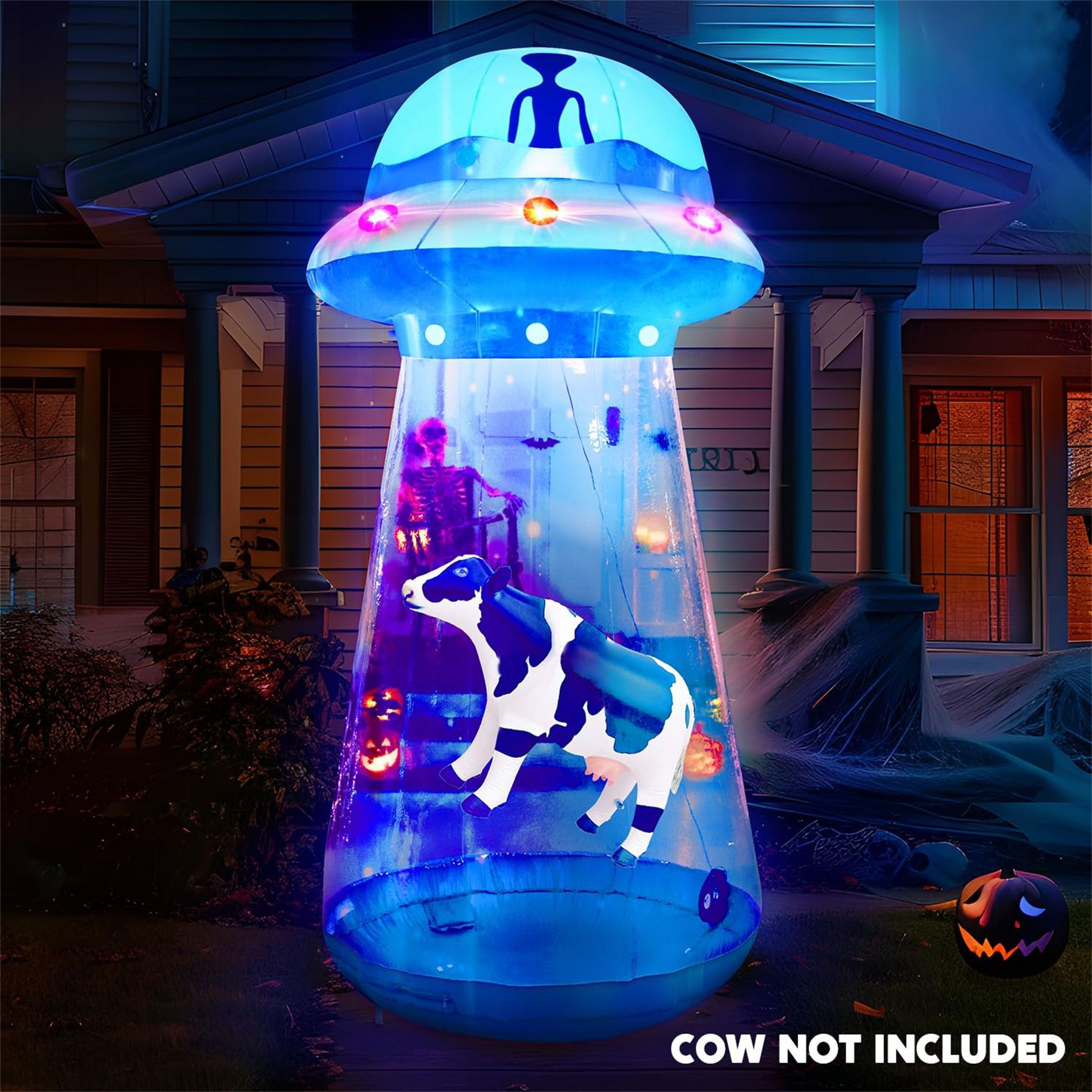 Joyfy 9FT Tall Halloween Inflatable Outdoor Decoration, Inflatable Flat Rim UFO with Built-in Color Changing LEDs for Halloween Yard Garden Lawn Decor