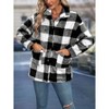 Womens Jackets Plaid Flannel Lapel Collar Button Front Coat with Pockets - 3 of 4