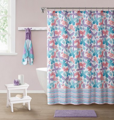 Kate Aurora Montauk Accents Complete 5 Piece Juvi Butterfly Themed Fabric Shower Curtain Bathroom Set