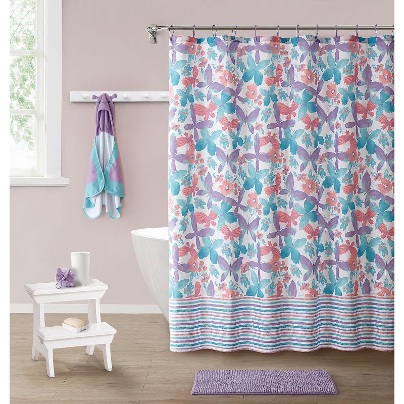 Kate Aurora Montauk Accents Complete 5 Piece Juvi Butterfly Themed Fabric Shower Curtain Bathroom Set, 1 of 15
