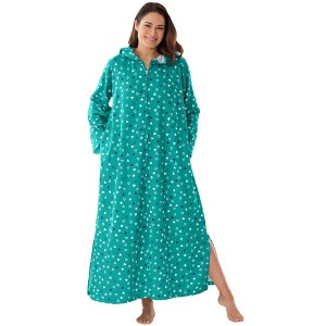 Dreams & Co. Plus Size Long Hooded Fleece Sweatshirt Robe - 1 of 4