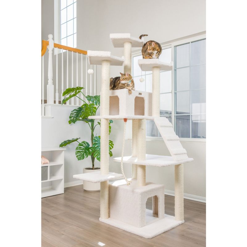 Armarkat B8201 Classic Real Wood Cat Tree In Ivory, Jackson Galaxy Approved, Multi Levels With Ramp, Three Perches, Rope Swing, Two Condos, 3 of 10