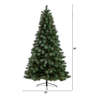 8-Foot Snowed Pine Artificial Christmas Tree with Pine Cones