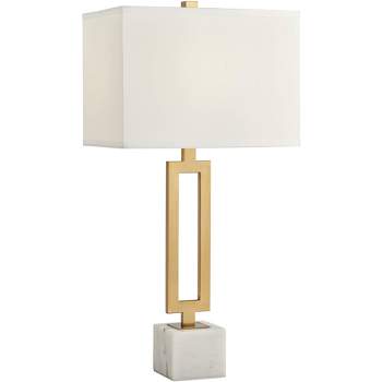 Possini Euro Design Felipe 28 1/4" Tall Open Rectangle Modern Glam End Table Lamp Gold Finish Metal Marble Single White Shade Living Room Bedroom